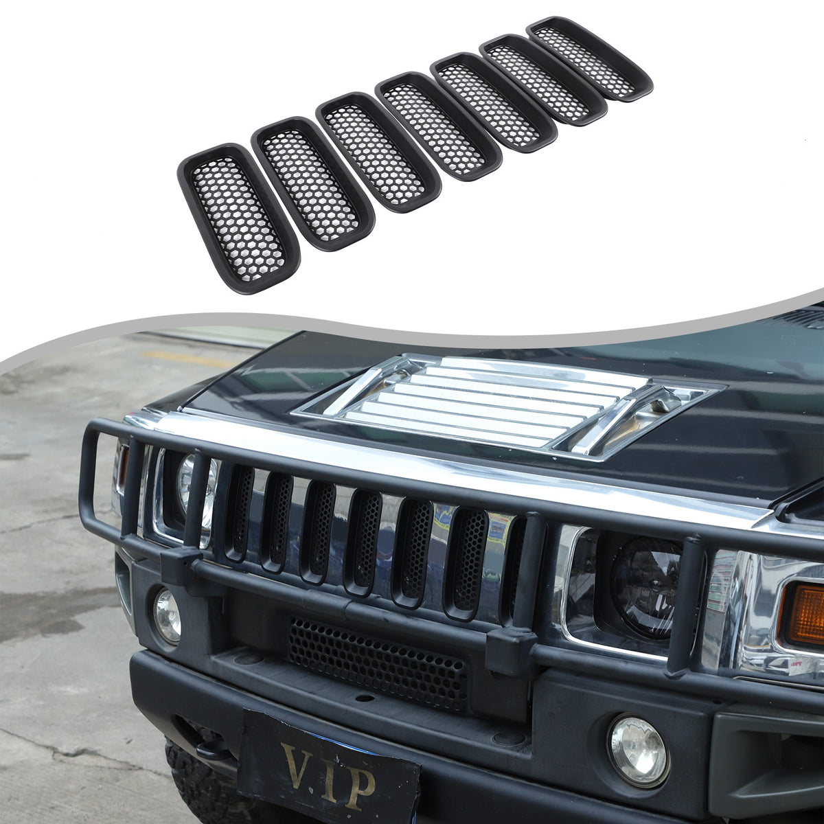 Black ABS Front Grille Anti-Insect Bug Screen Trim For Hummer H2 2003-2007 12