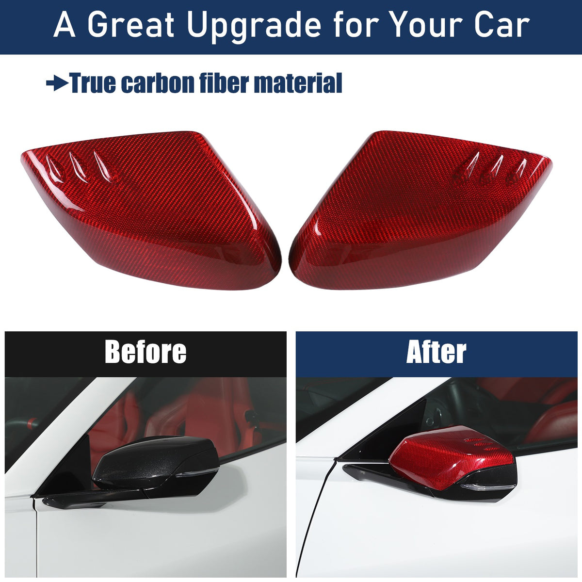 Red Real Carbon Fiber Side Mirror Cover Trim W/Air Vent For Corvette C8 2020+ 21