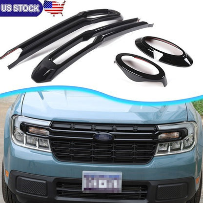 Glossy Black Front Bumper Grille Cover +Logo Ring For Ford Maverick 22-24 US 1