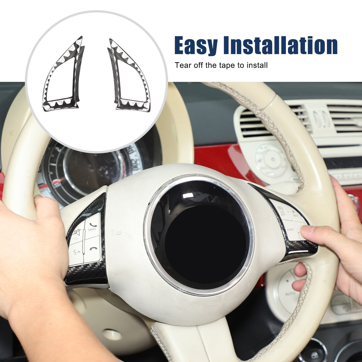 Real Dry Carbon Fiber Steering Wheel Button Trim For Fiat 500 Abarth 2008-2015 8