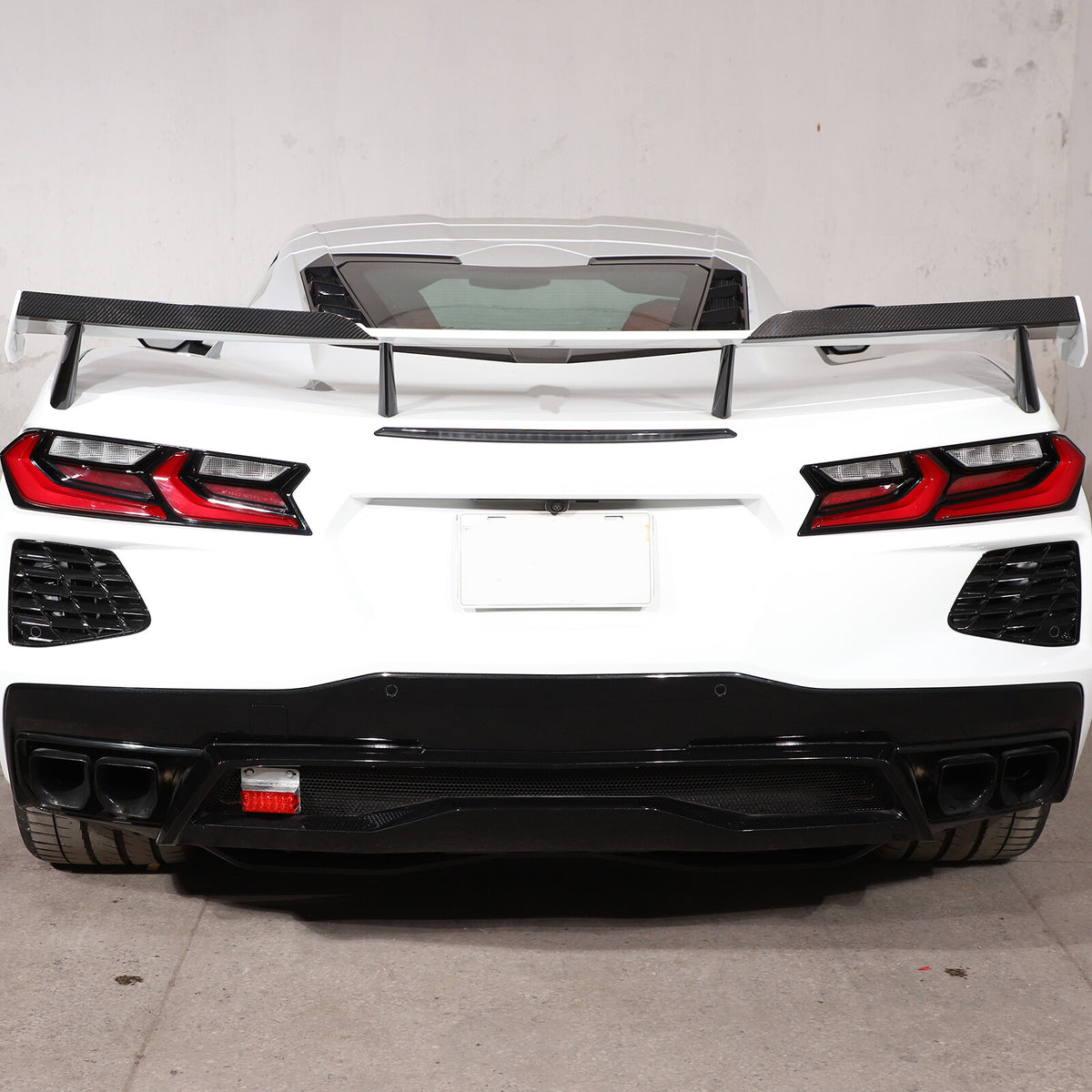 Real Carbon Fiber High Wing Spoiler Add-On Wicker Bill Pair For Corvette C8 20+ 4