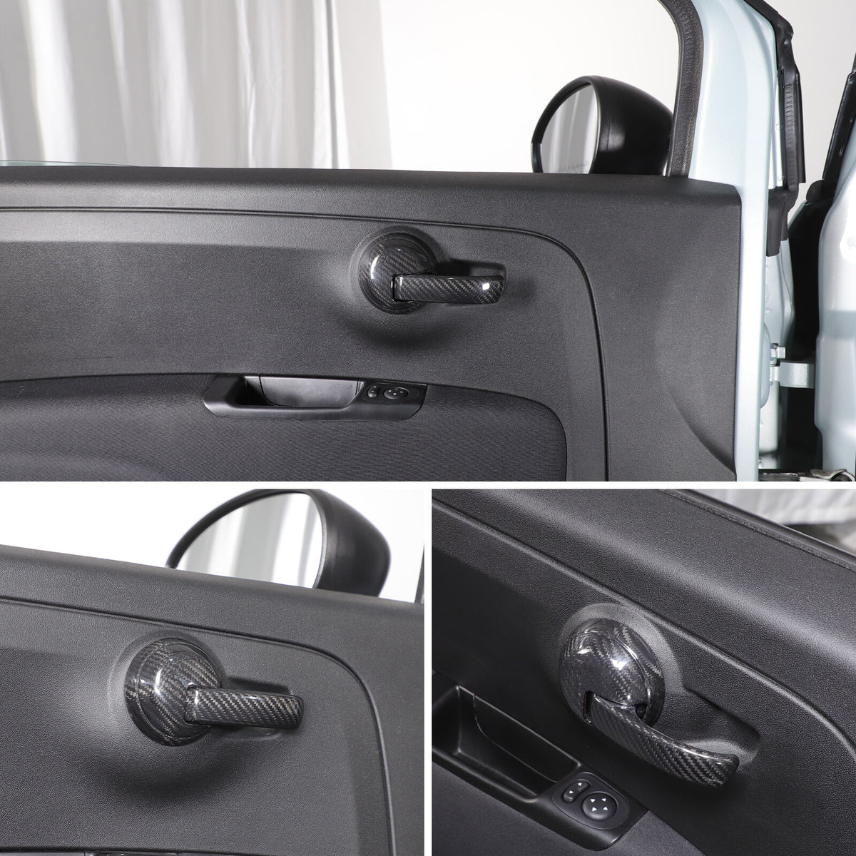 Real Carbon Fiber Interior Door Handle Trim For Fiat 500 Abarth 595 695 2010+ 3