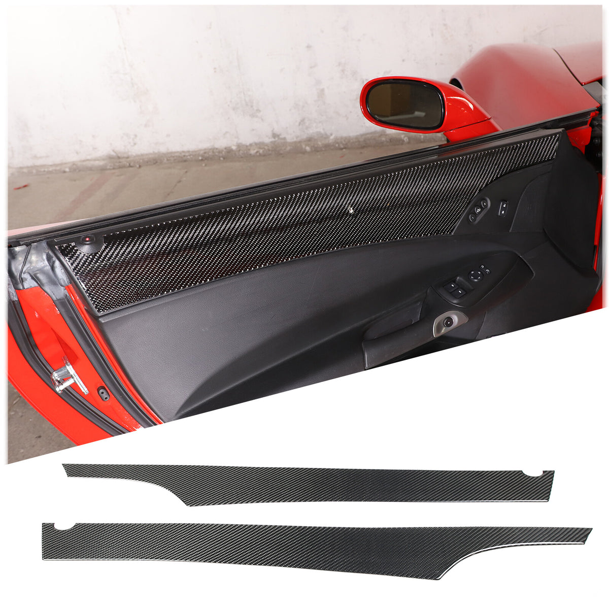 Carbon Fiber Door Upper & Bottom Anti Kick Panel Trim Sticker For Corvette C6 2