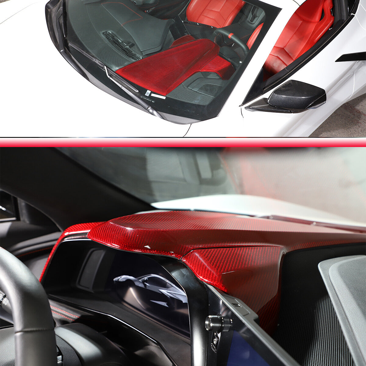 Red Carbon Fiber Dashboard Instrument Upper Panel Trim for Corvette C8 2020-25 4