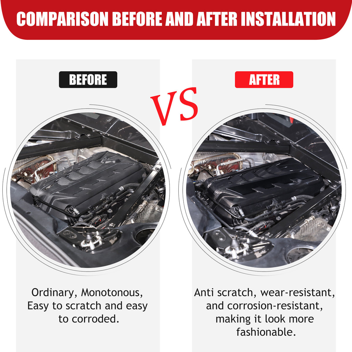 ABS Carbon Fiber Engine Bay Panel Cover in Edge Black For Corvette Coupe C8 20+ 14
