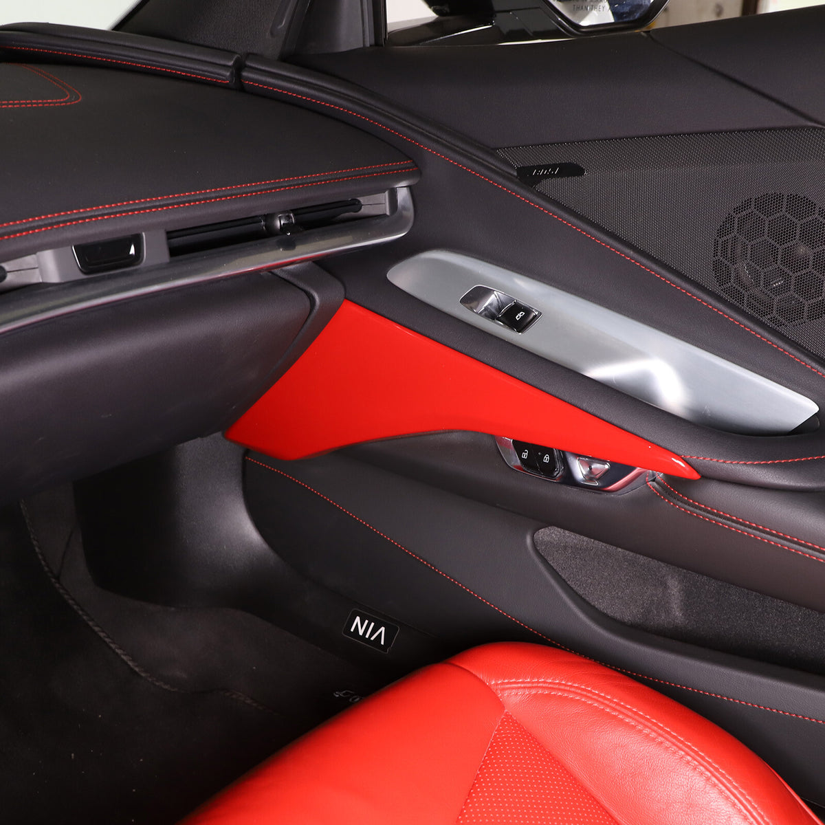 Red ABS Interior Door Panel Decor Cover Trim For Corvette C8 2020-2026 8