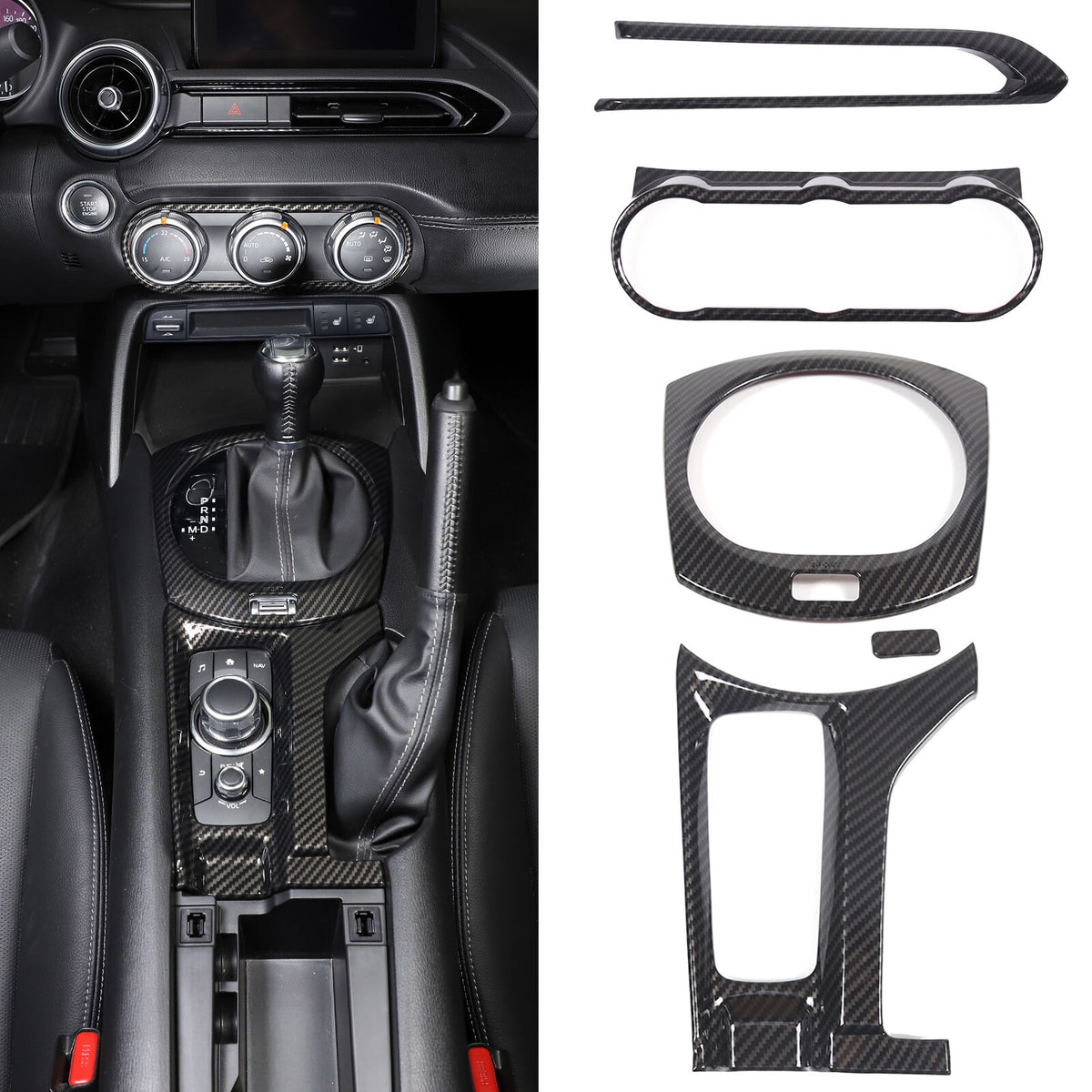 Carbon Fiber Console Full Set Interior Trim Kit For Mazda Miata MX5 MX-5 16-23 1