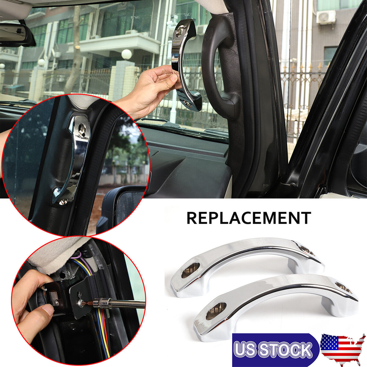 Silver Pair Set Pull Grab Handle A Pillar Alloy Post Trim For Hummer H2 03-07 US 1