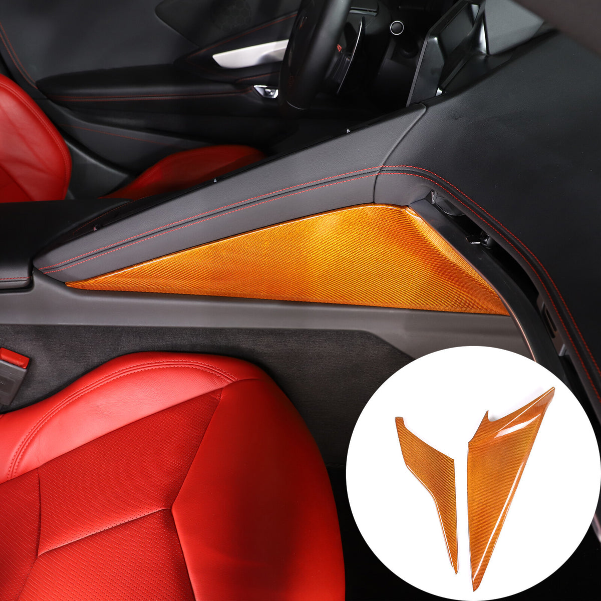 Yellow Carbon Fiber Center Console Side Panel Trim Cover For 2020-25 Corvette C8 18