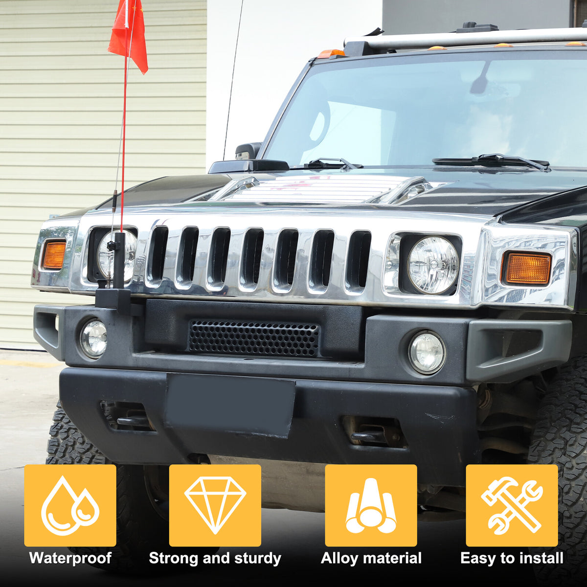 Front Bumper Flagpole Holder Antenna Mount Bracket For Hummer H2 2003-2009 6