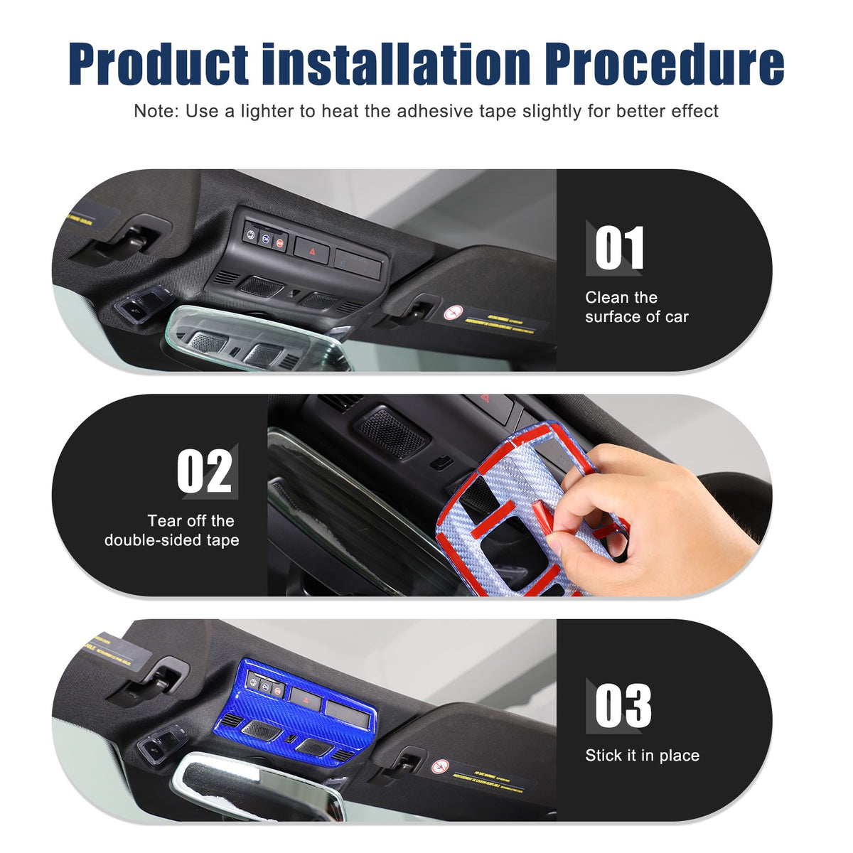 Blue Real Carbon Fiber Roof Reading Light Trim For Corvette C8 2020+ 4