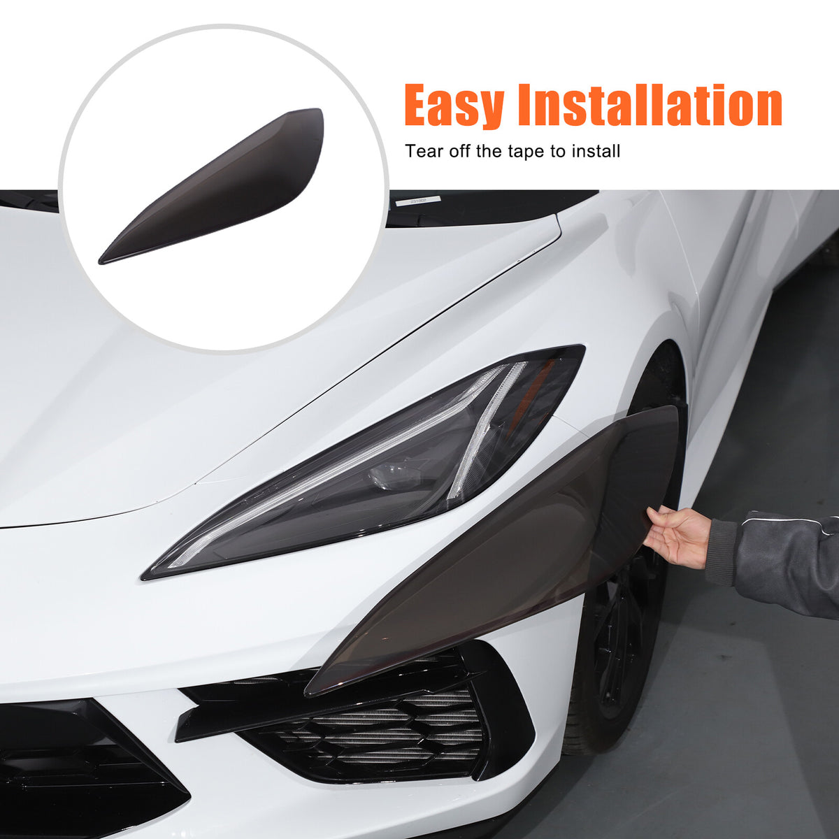 Smoked Blackout Headlight Lamp Cover Bezel Overlay Trim For Corvette C8 2020-26 5