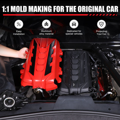 Red Engine Bay Panel Cover Trim in Edge Black For Corvette Coupe C8 2020-2026 US 15