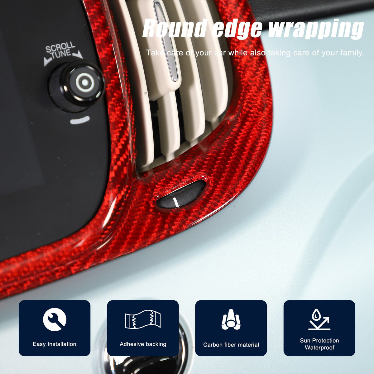 Red Real Carbon Fiber Center Console Air Outlet Trim For Fiat 500 2016+ 16