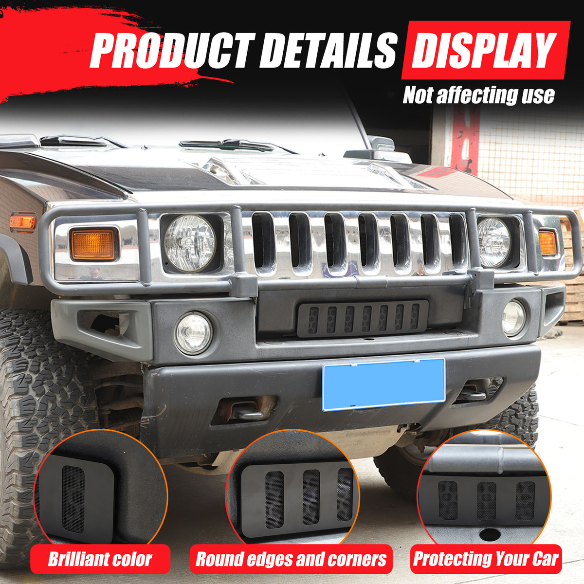 Black Alloy Black Front bumper Lower Grille Trim Cover For Hummer H2 2003-2009 22