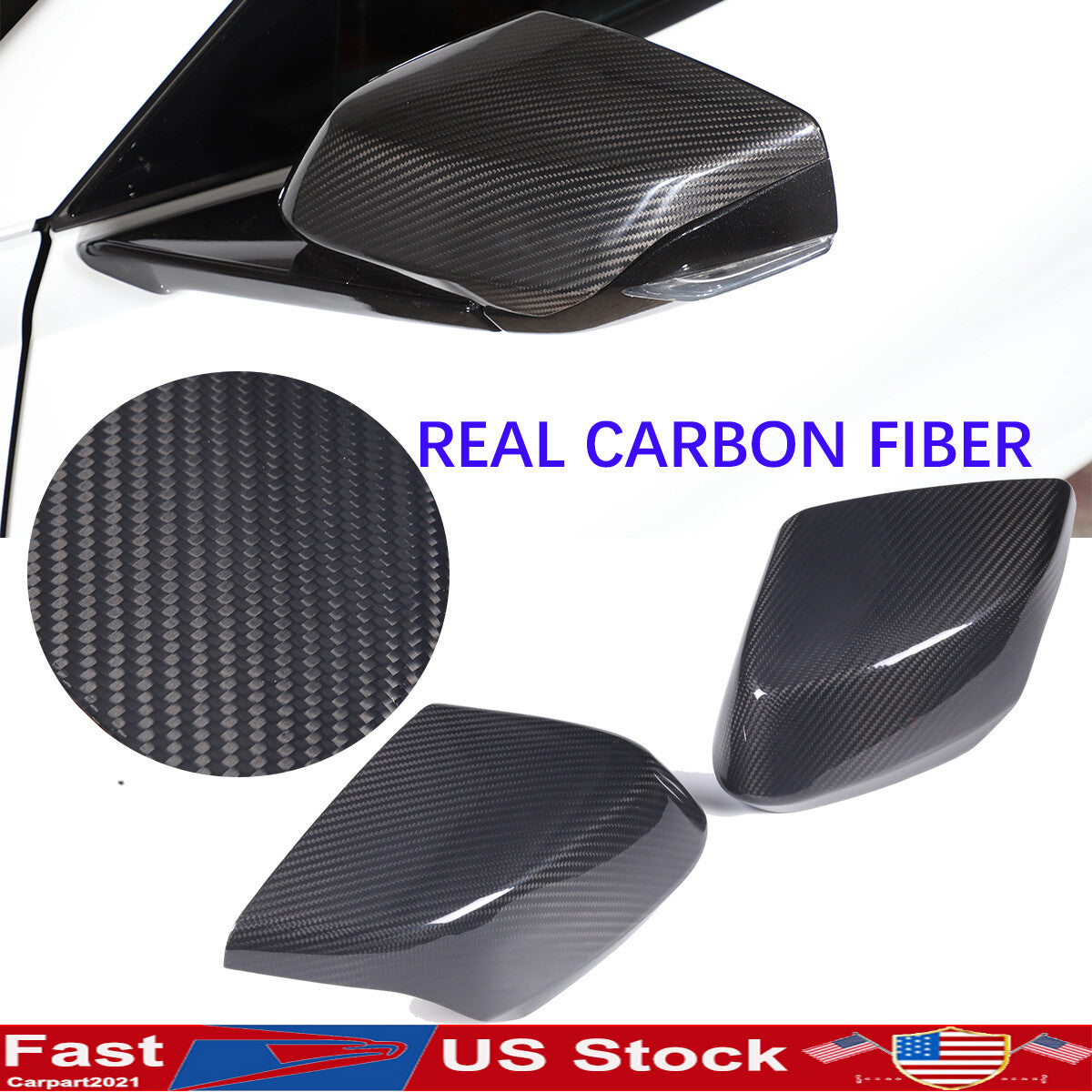 Real Carbon Fiber Exterior Door Mirror Full Set Cover Trim Kit For C8 Corvette 3