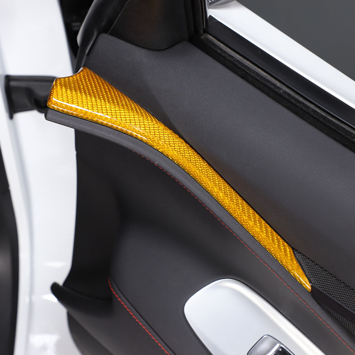 Yellow Carbon Fiber Interior Window Upper Door Panel trim For Corvette C8 20-26 12