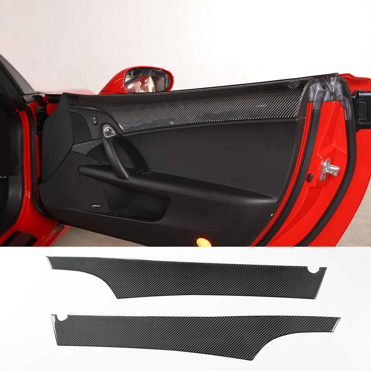 Carbon Fiber Door Upper & Bottom Anti Kick Panel Trim Sticker For Corvette C6 3