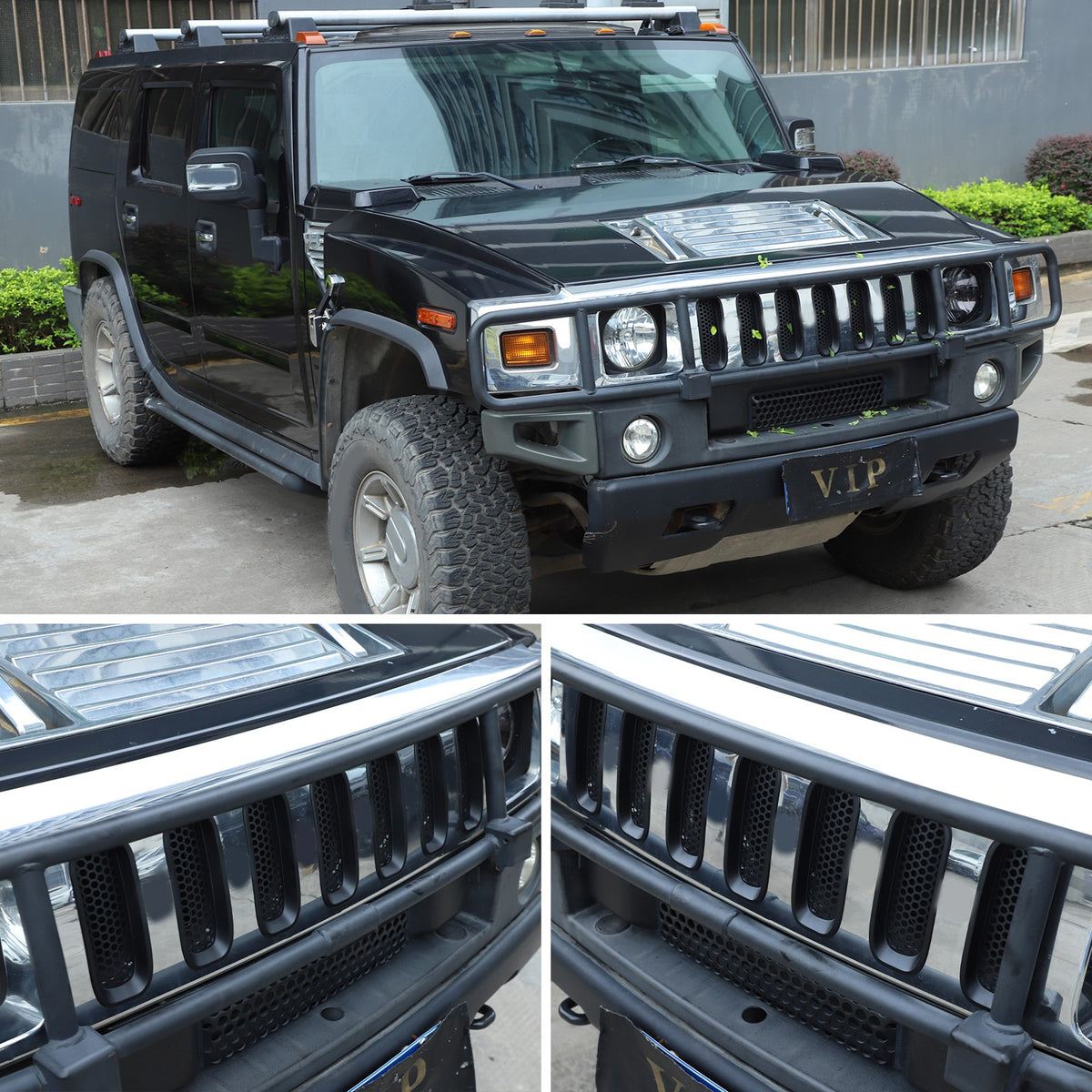 Black ABS Front Grille Anti-Insect Bug Screen Trim For Hummer H2 2003-2007 4