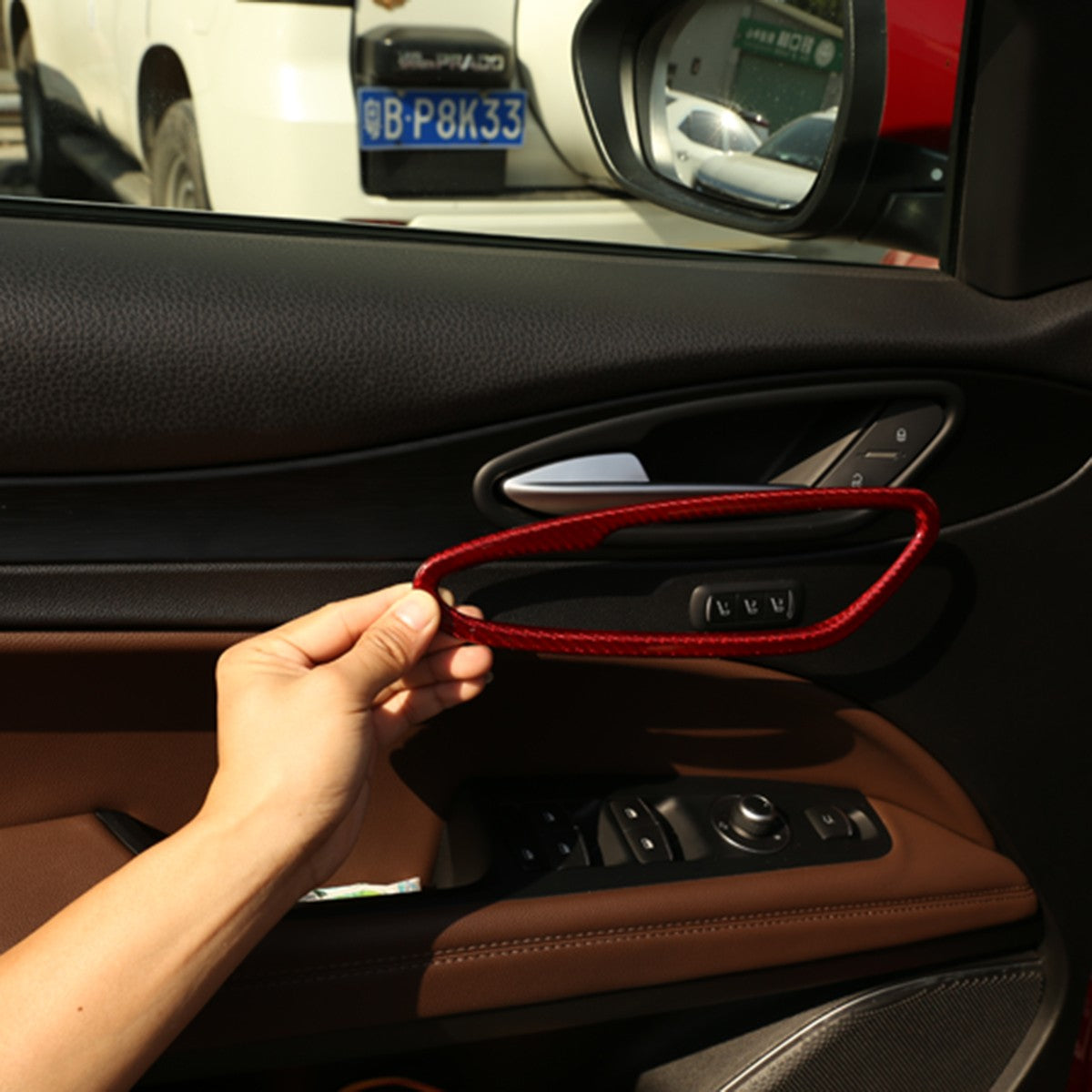 Red Real Carbon Fiber Inner Door Handle Trim For Alfa Romeo Stelvio 949 2017-20 8