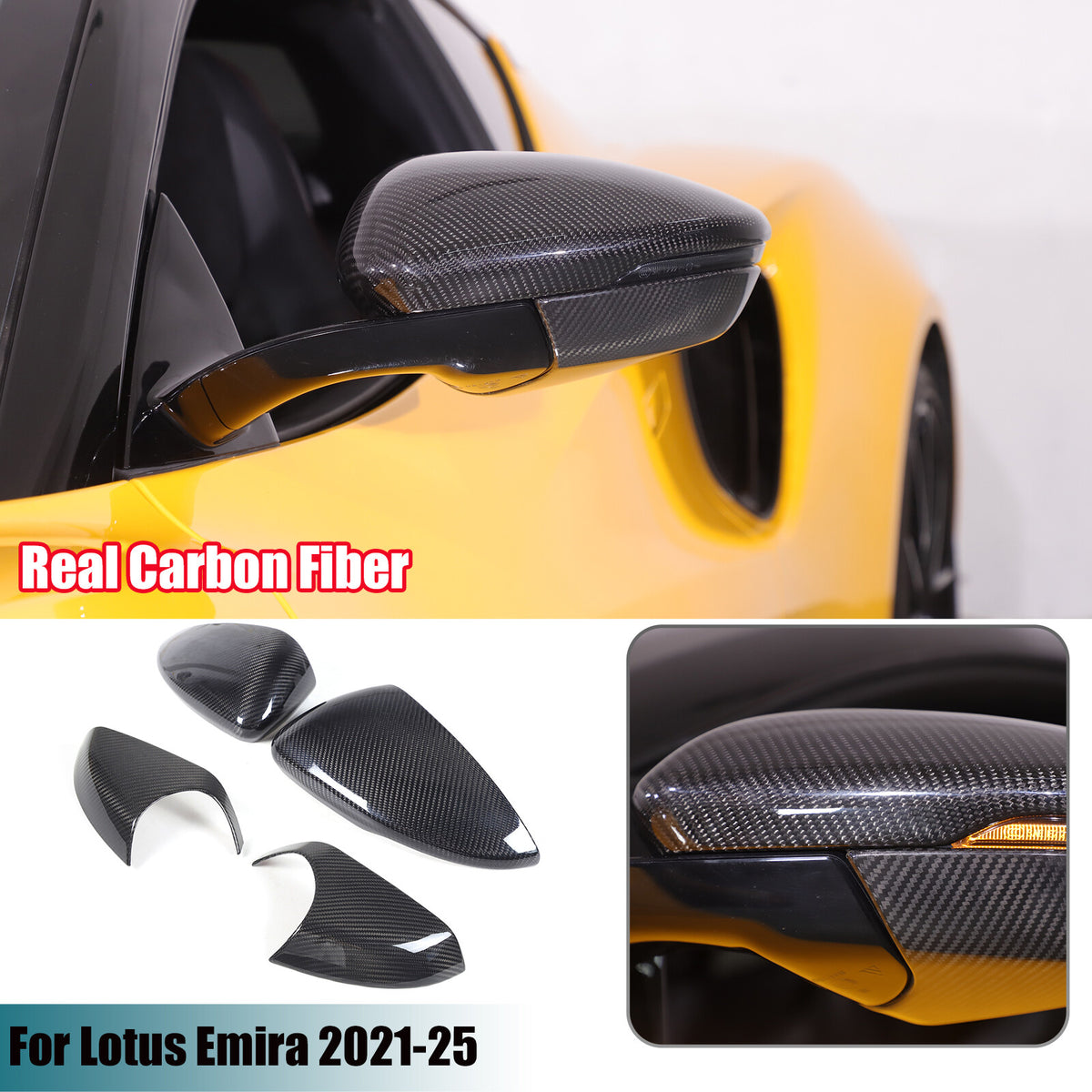 2pcs Real Carbon fiber Side Rear Mirror Cover Caps Set For Lotus EMIRA 2021-25 1