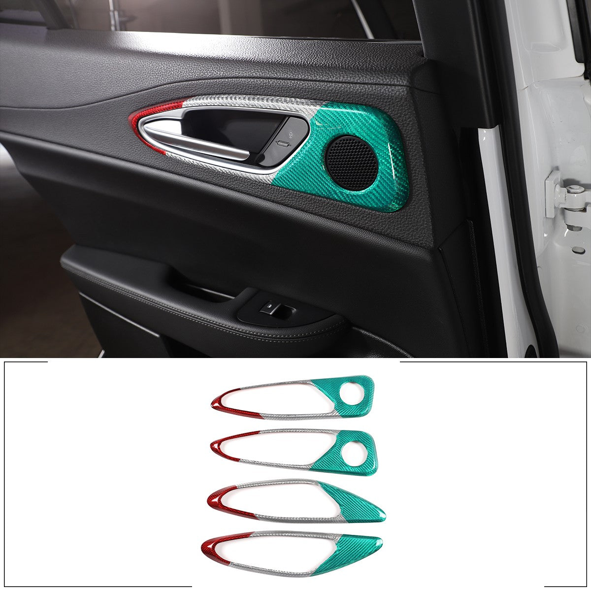 Tri-Color Real Carbon Fiber Inner Door Handle Trim For Alfa Romeo Giulia 2017-20 14