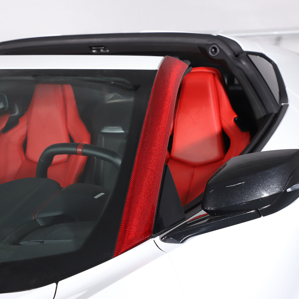 Red Carbon Fiber Exterior A-pillar Trim Cover Fits For Corvette C8 2020-2026 10