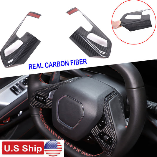 Carbon Fiber Interior Steering Wheel Button Cover For C8 Corvette 1LT 2020-26 US 1