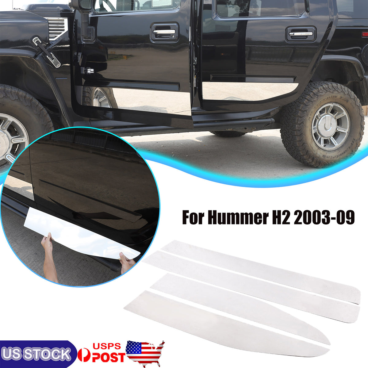 Chrome Stainless Steel Rocker Panel Trim Body Side For Hummer H2 2003-2009 1