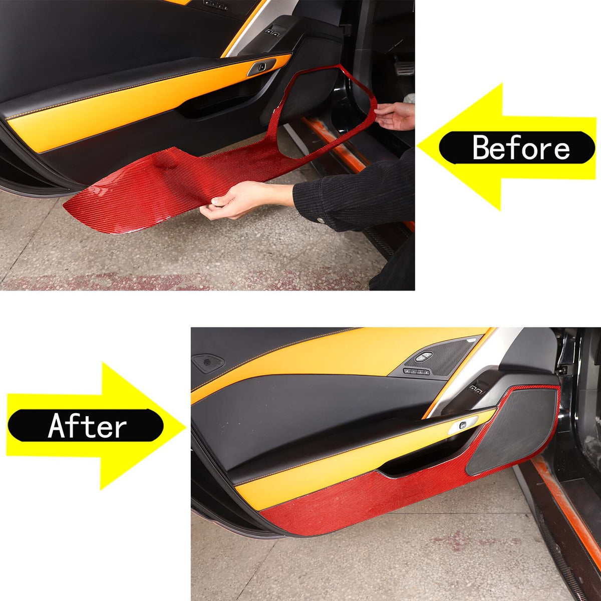 Red Carbon Fiber Door Panel Anti-kick Cover Trim For Corvette C7 2014-2019 3