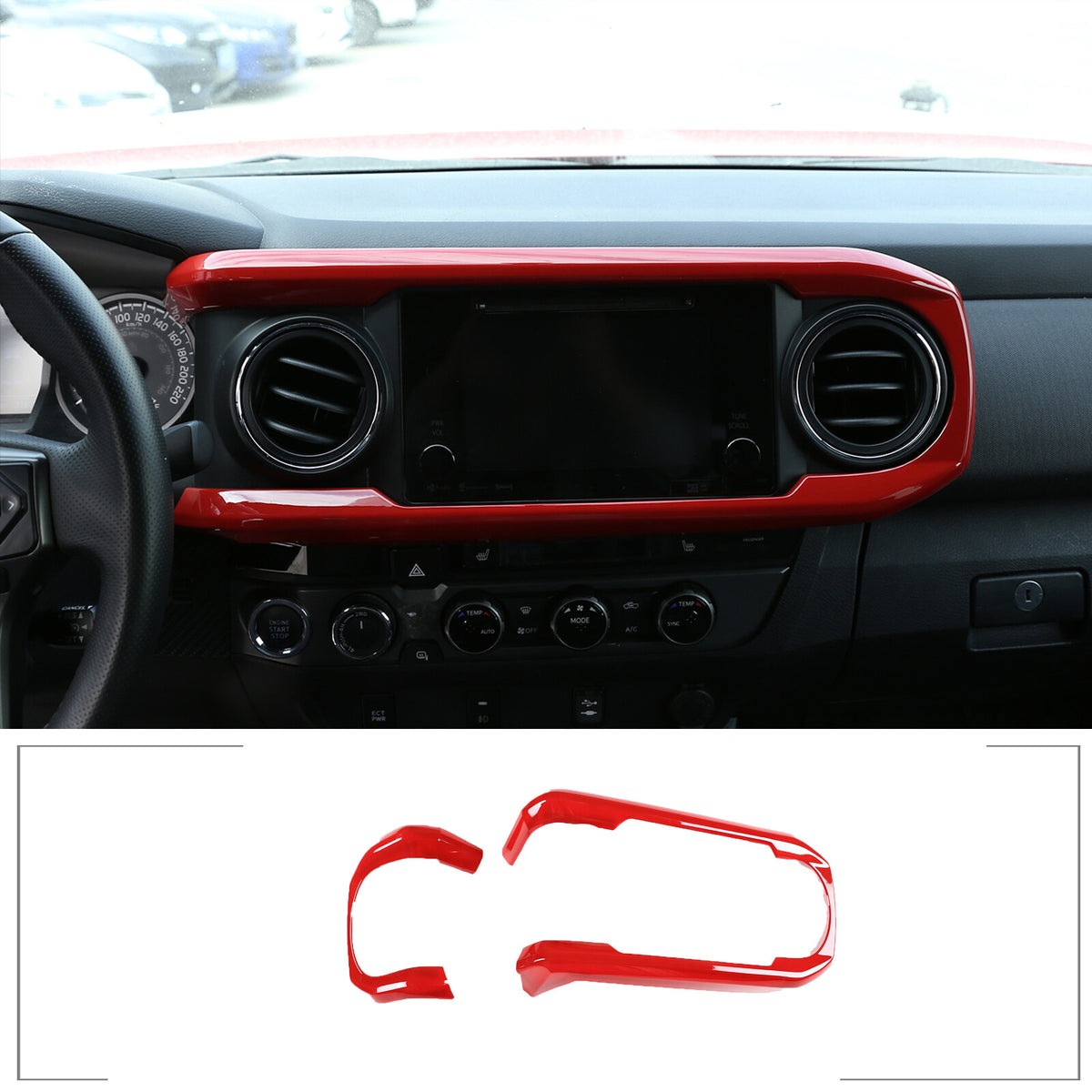 Sports Red ABS Dashboard Panel Cover Trim 2pcs For Toyota Tacoma 2016-2023 7