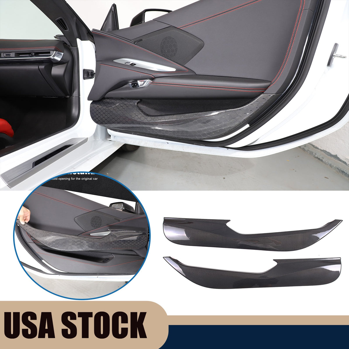 Honeycomb Real Carbon Fiber Door Anti-Kick Panel Trim For Corvette C8 2020+ 1