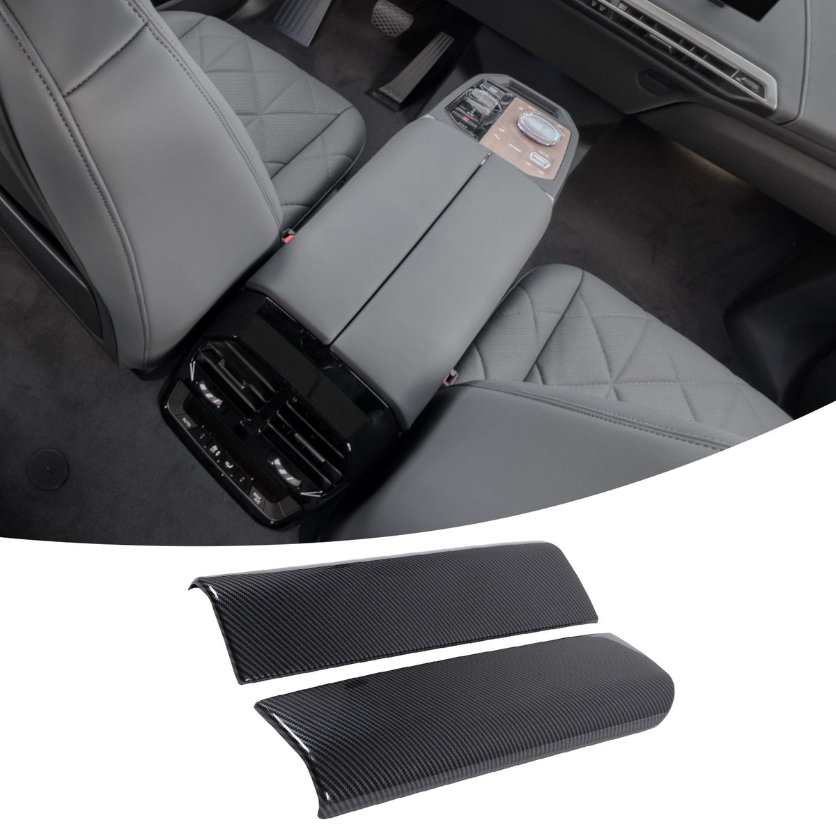 ABS Carbon Fiber Center Armrest Box Cover Trim For BMW iX I20 2022-2024 16