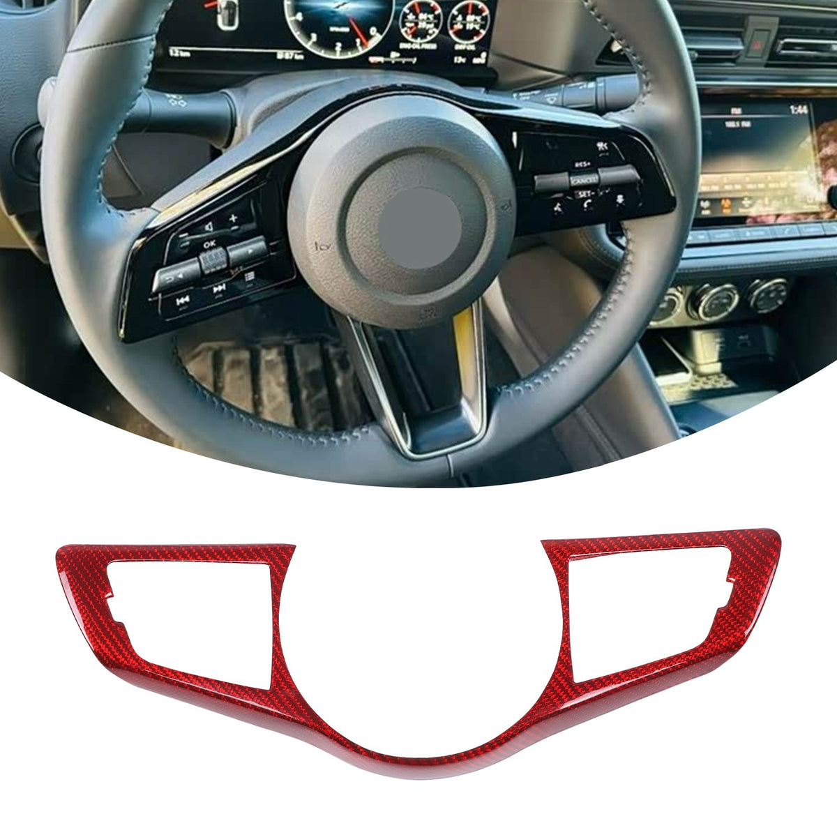 Red Real Carbon Fiber Steering Wheel Button Trim For Nissan 400Z Z34 2