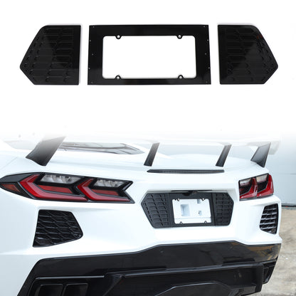Glossy Black Alloy Rear License Plate Filler Panel Trim for Corvette C8 2020+ 1