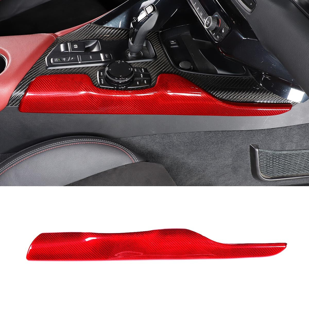 Red Carbon Fiber Console Gear Shift Side Trim Cover For Toyot-a Supra 2019-24 2