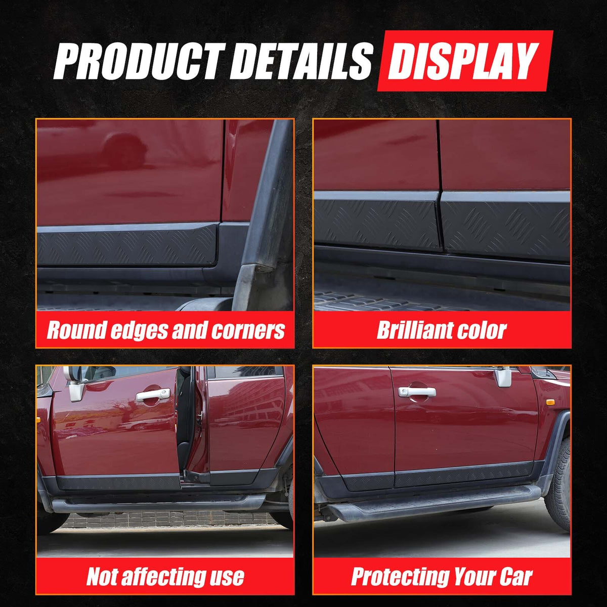 Black Alloy Car Body Door Side Molding Trim For Toyota FJ Cruiser 2007-21 7