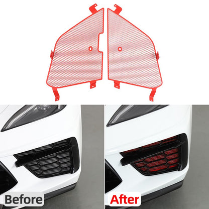 Red Stainless Steel Front Grille Insect Screen Trim For Corvette C8 2020+ 24