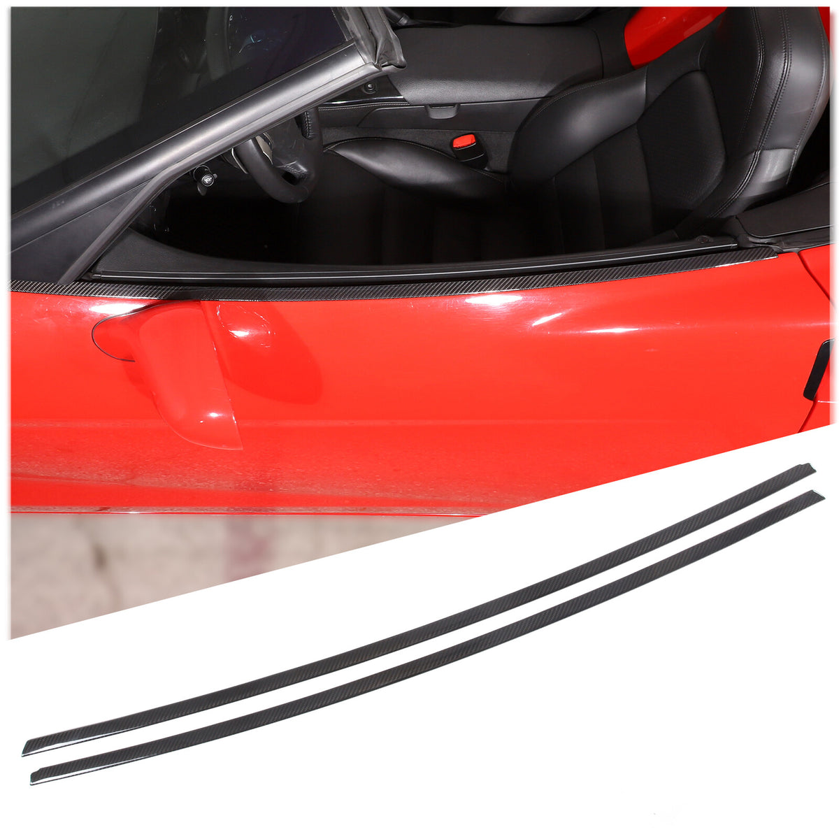 Real Carbon Fiber Door Window Sill Trim Decor Strips For Corvette C6 2005-2013 2
