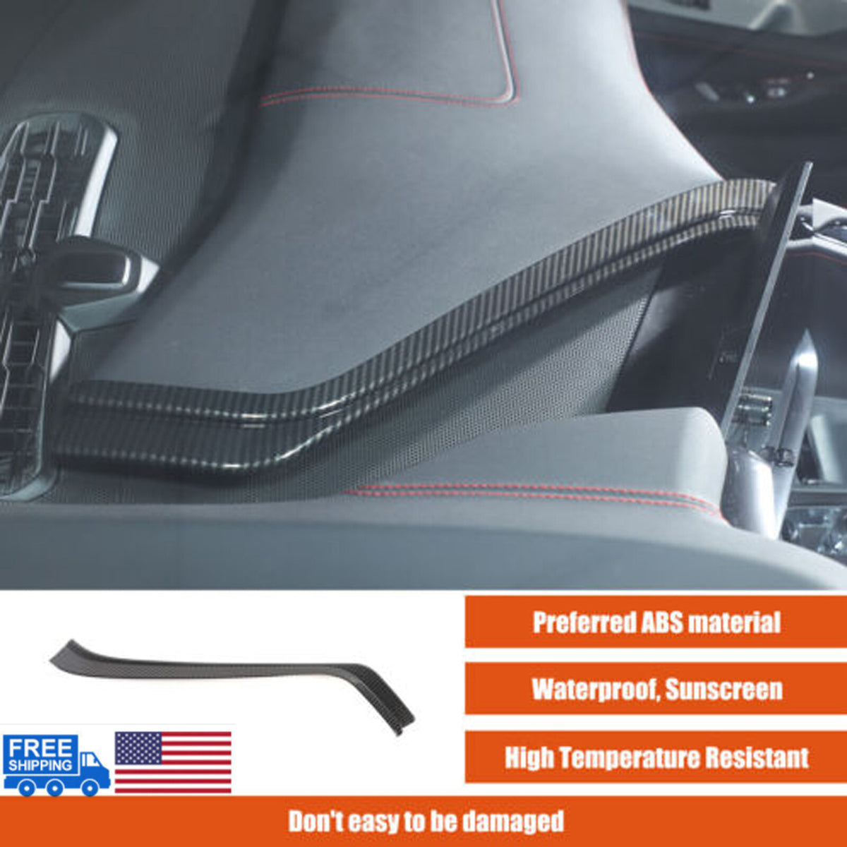 ABS Carbon Fiber Navigation Screen Rear Trim Cover For Corvette C8 2020-2025 US 1