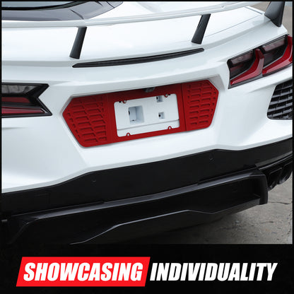 Red Aluminum Alloy Rear License Plate Filler Panel Trim for Corvette C8 2020+ 2