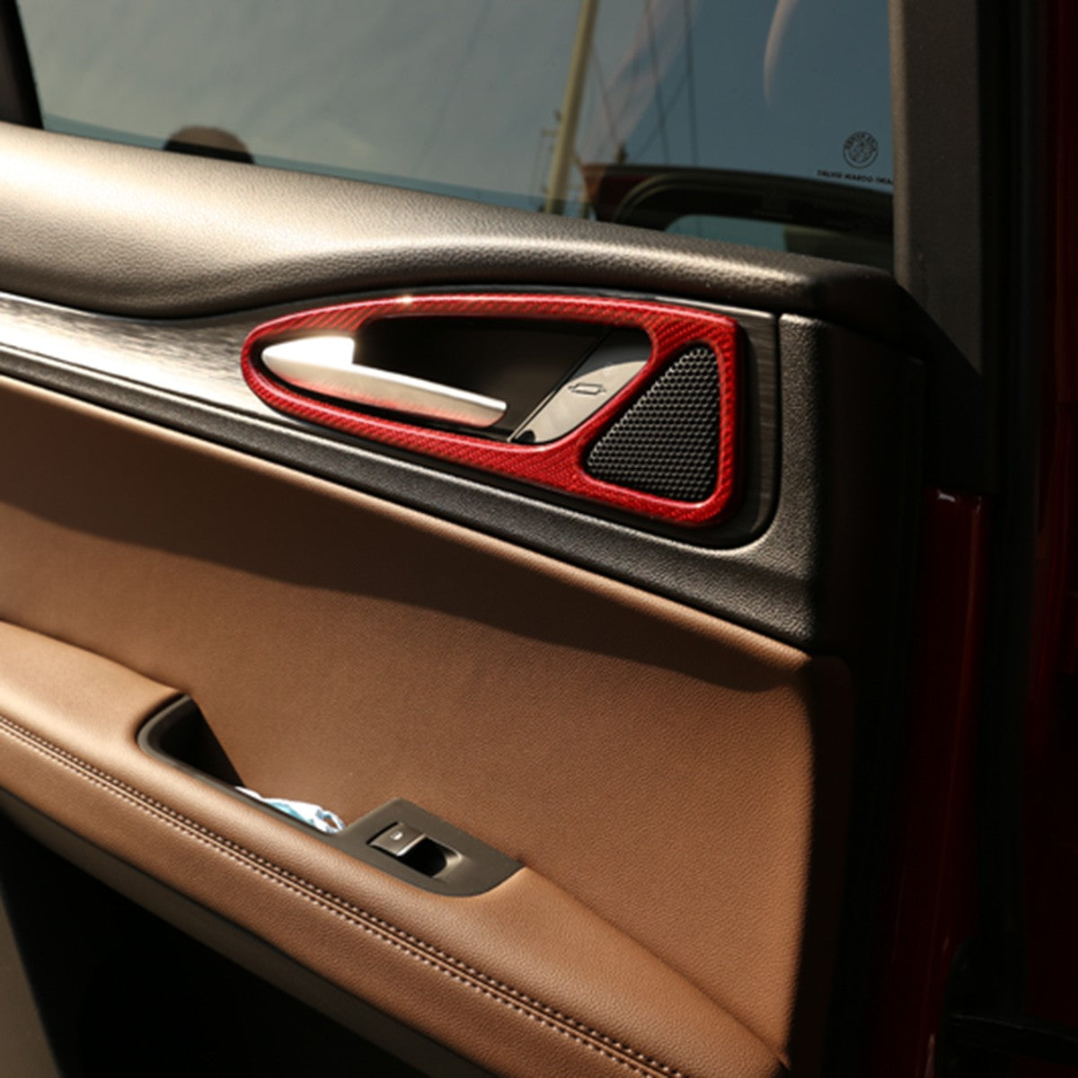 Red Real Carbon Fiber Inner Door Handle Trim For Alfa Romeo Stelvio 949 2017-20 1
