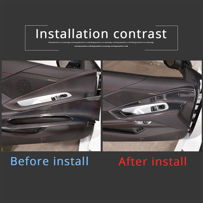 Interior Carbon Fiber Trim For C8 CORVETTE Stingray Z51 Door Panel Button Frame 10