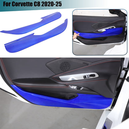 Blue Real Carbon Fiber Interior Door Anti-kick Panel Trim For Corvette C8 US 2