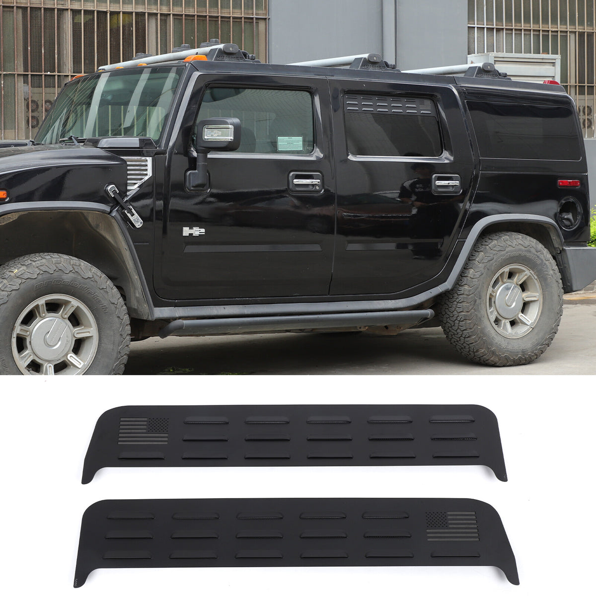 USA Flag Rear Window Vent Louver Shutter Cover Trim for Hummer H2 2003-2009 11
