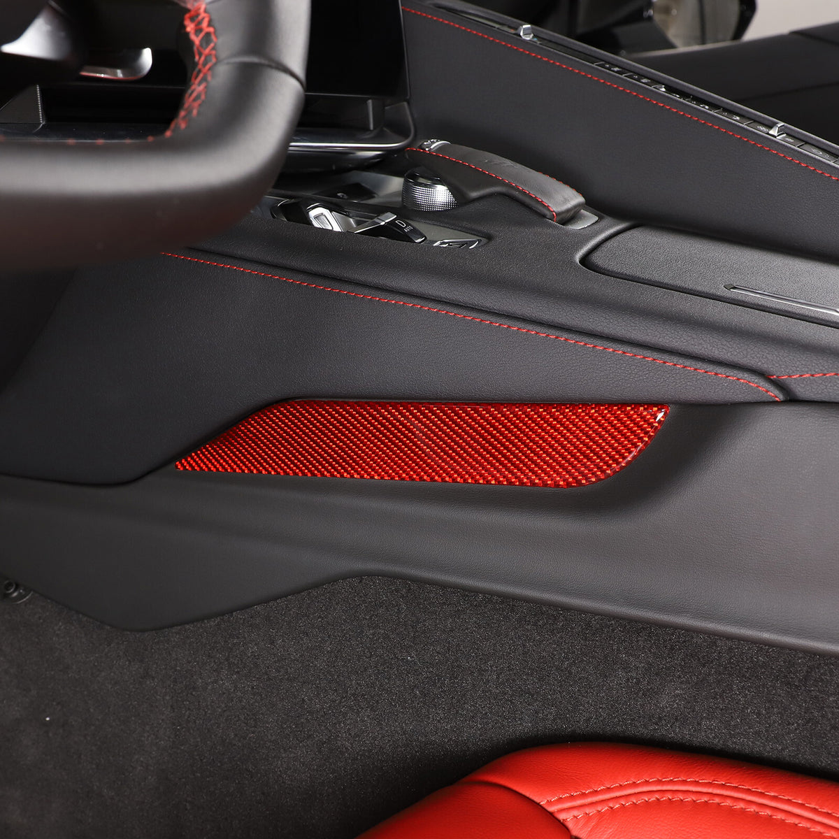 Red Soft Carbon Fiber Interior Decor Trim Kit Cover Set For Corvette C8 20-25 115
