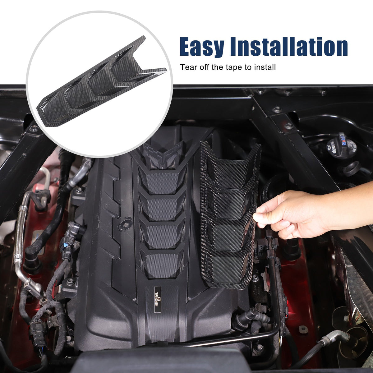 Real Carbon Fiber Engine Hood Center U-Shaped Cover Trim For Corvette C8 2020+ 7