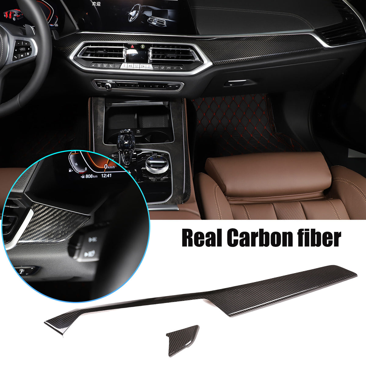 Real Carbon Fiber Interior Dashboard Panel Cover Trim For BMW X5 2019-2023 US 2