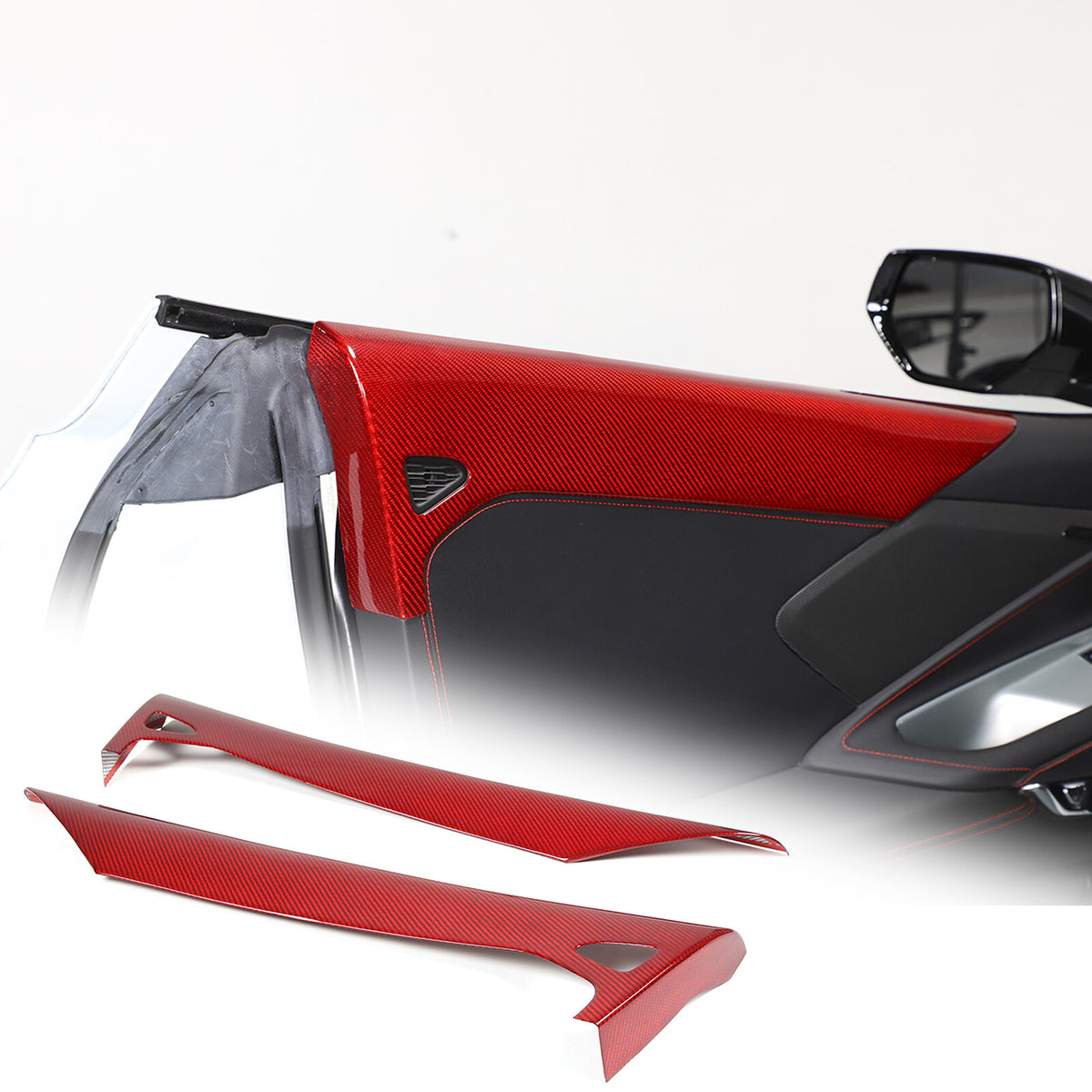 Red Real Carbon Fiber Full Interior Set Decor Trim Kit for Corvette C8 20-25 37
