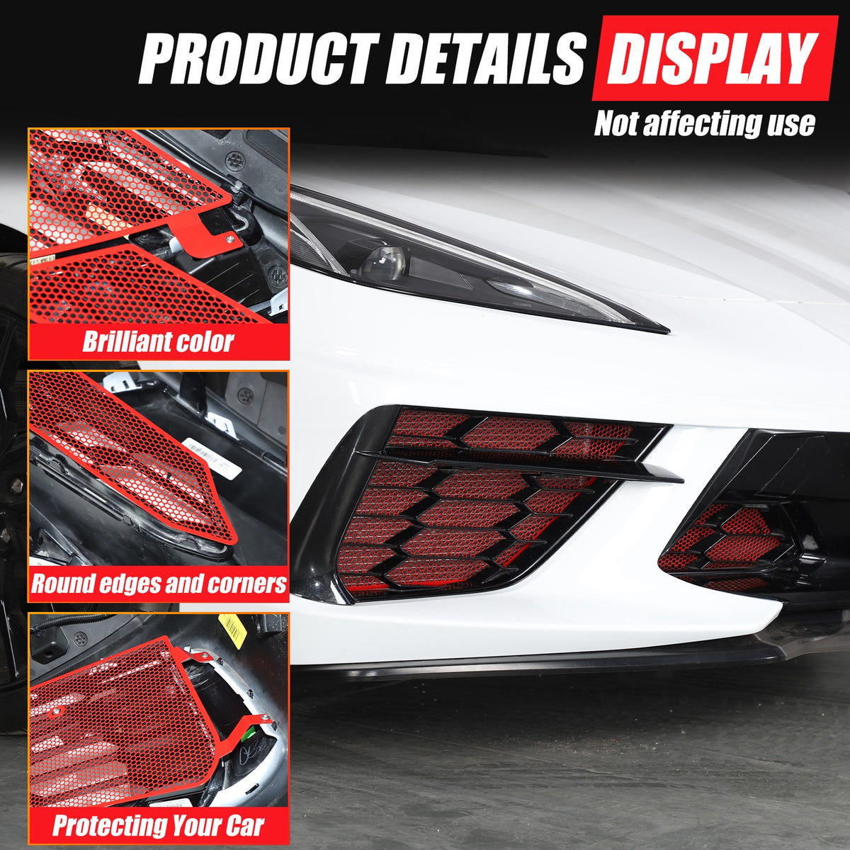 Red Steel Front Bumper Grille Mesh Screen Insect Guard For Corvette C8 2020 11